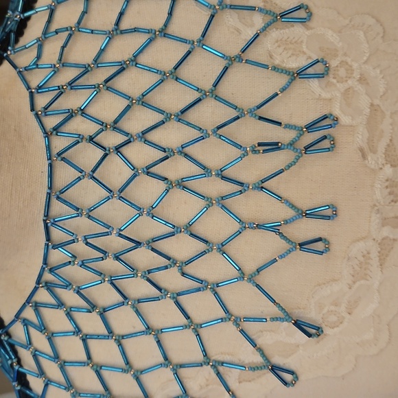 HANDMADE Turquoise Blue Beaded Net Lace Collar Necklace - Picture 3 of 11